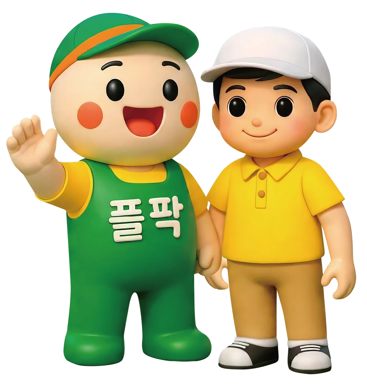 플레이파크 마스코트 '플팍'과 파크골퍼 캐릭터가 인사하는 모습